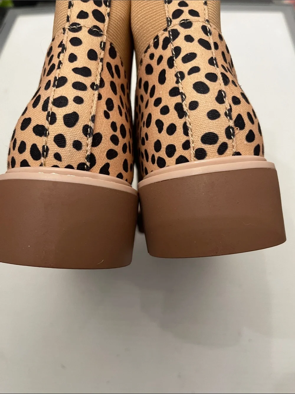 Dolce Vita Leopard Print Chelsea Boot in Tan and Black with Red Pull Tab Women’